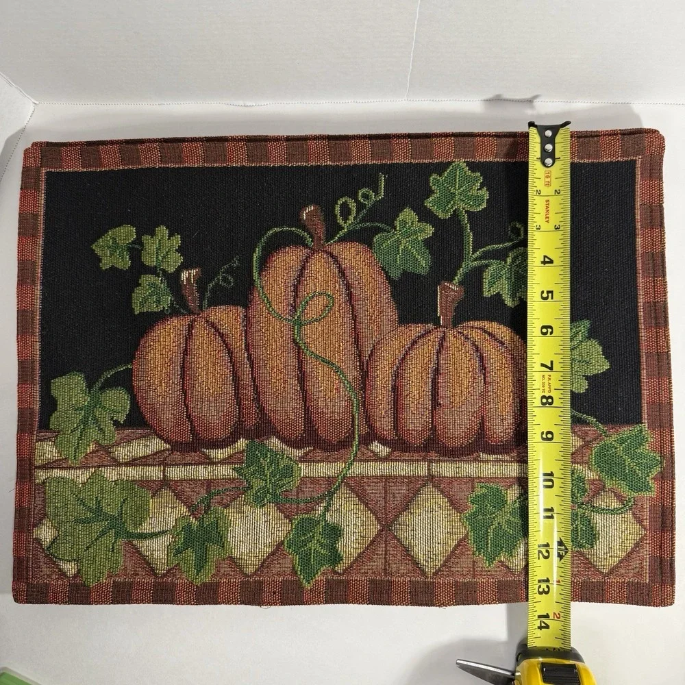 Vintage Tapestry Placemats Pumpkins Leaves Thanksgiving Fall‎ Set Of 4